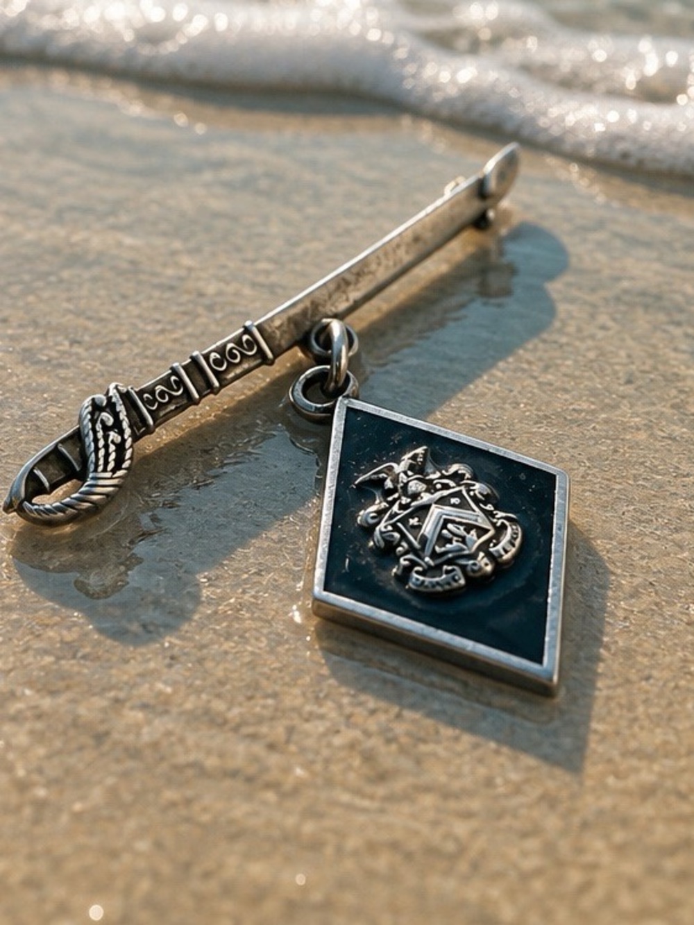 Men's Sterling Silver Marine Corps Crest Tie Bar with Black Enamel Accent